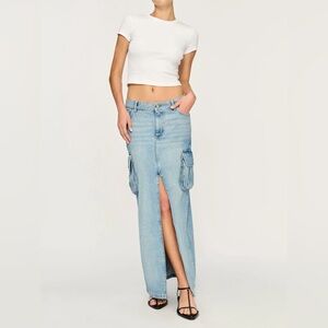 DL1961 Asra Low Rise Denim Maxi Skirt in Fountain Cargo
